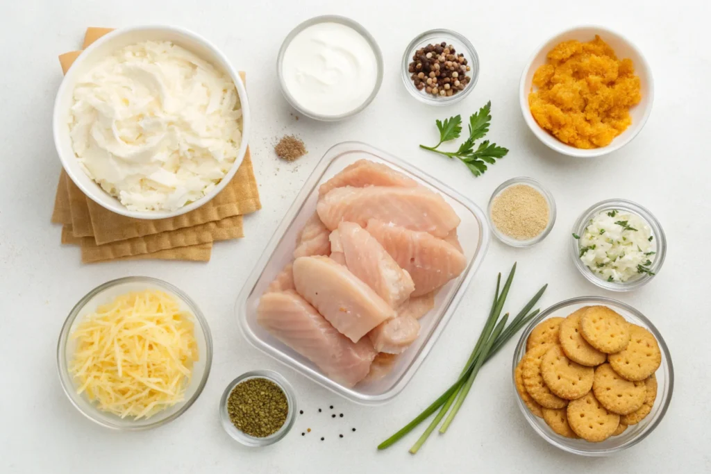 Ingredients for Million Dollar Chicken Casserole on a counter.