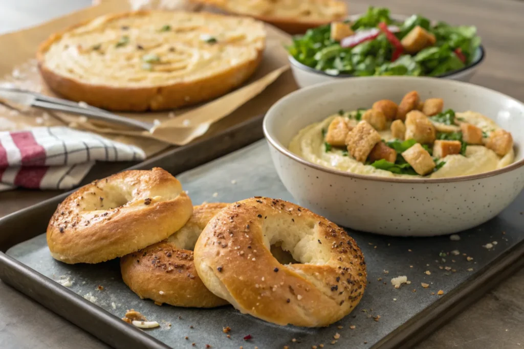 Sourdough bagel chips and croutons ready for snacking.