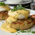 Crab Cake Eggs Benedict plated beautifully