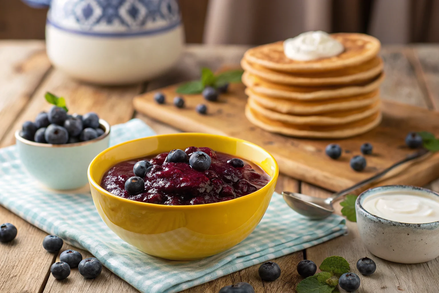 Fresh blueberry compote in a bowl.