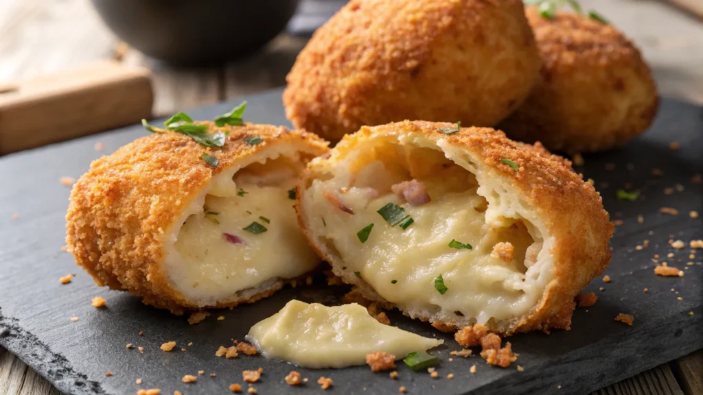 Close-up of salmon croquette interior