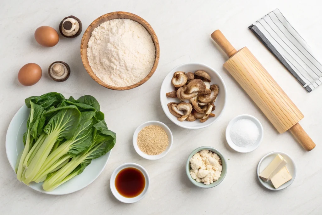 Ingredients for vegetarian soup dumplings.