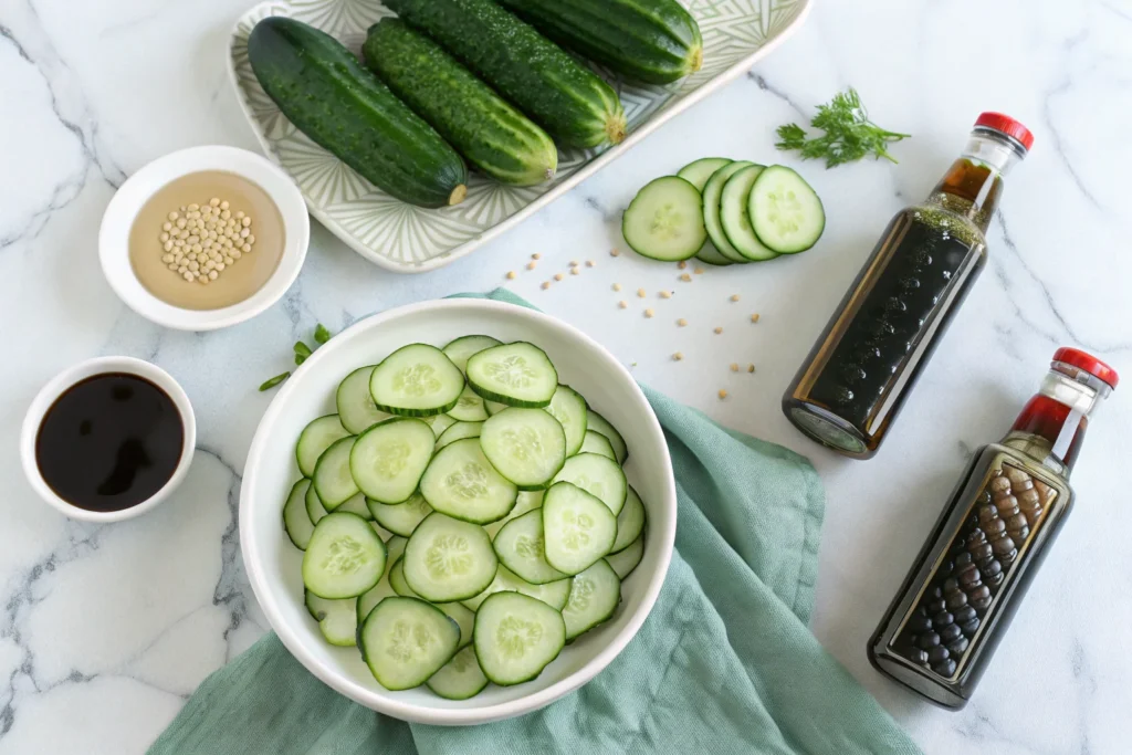 Ingredients for Crunchy Asian cucumber salad.