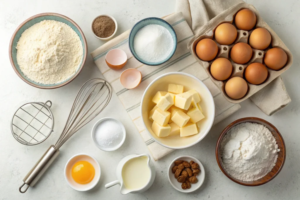 Ingredients for making waffle_laid out on a counter.