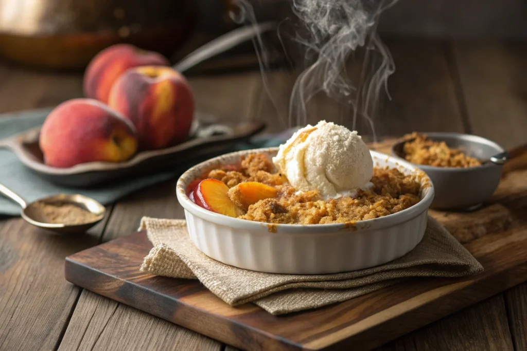 Peach crumble variations in ramekins.