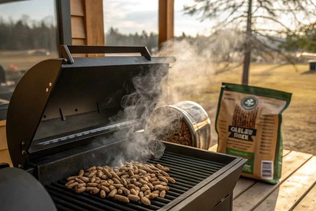 Preheated pellet grill for salmon.