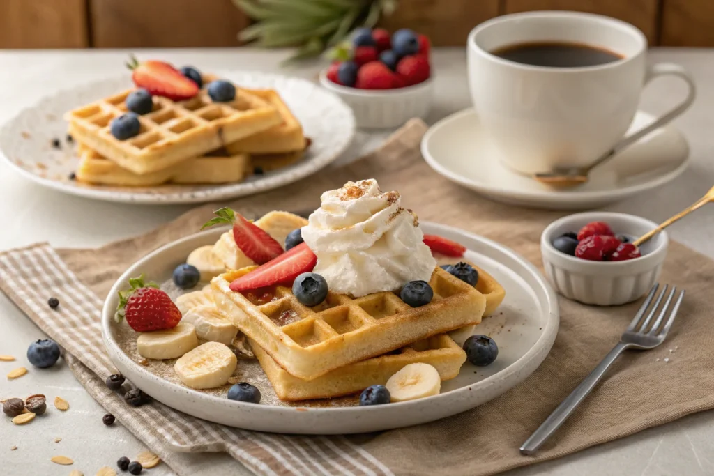 Banana_waffles with berries and coffee.