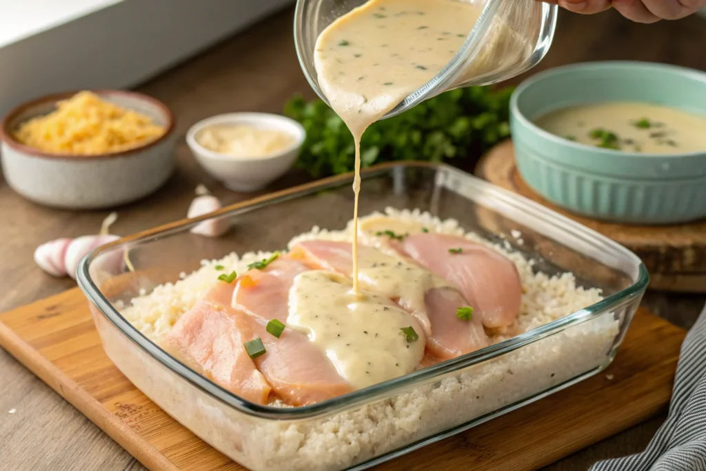 Preparing Forgotten Chicken with creamy sauce