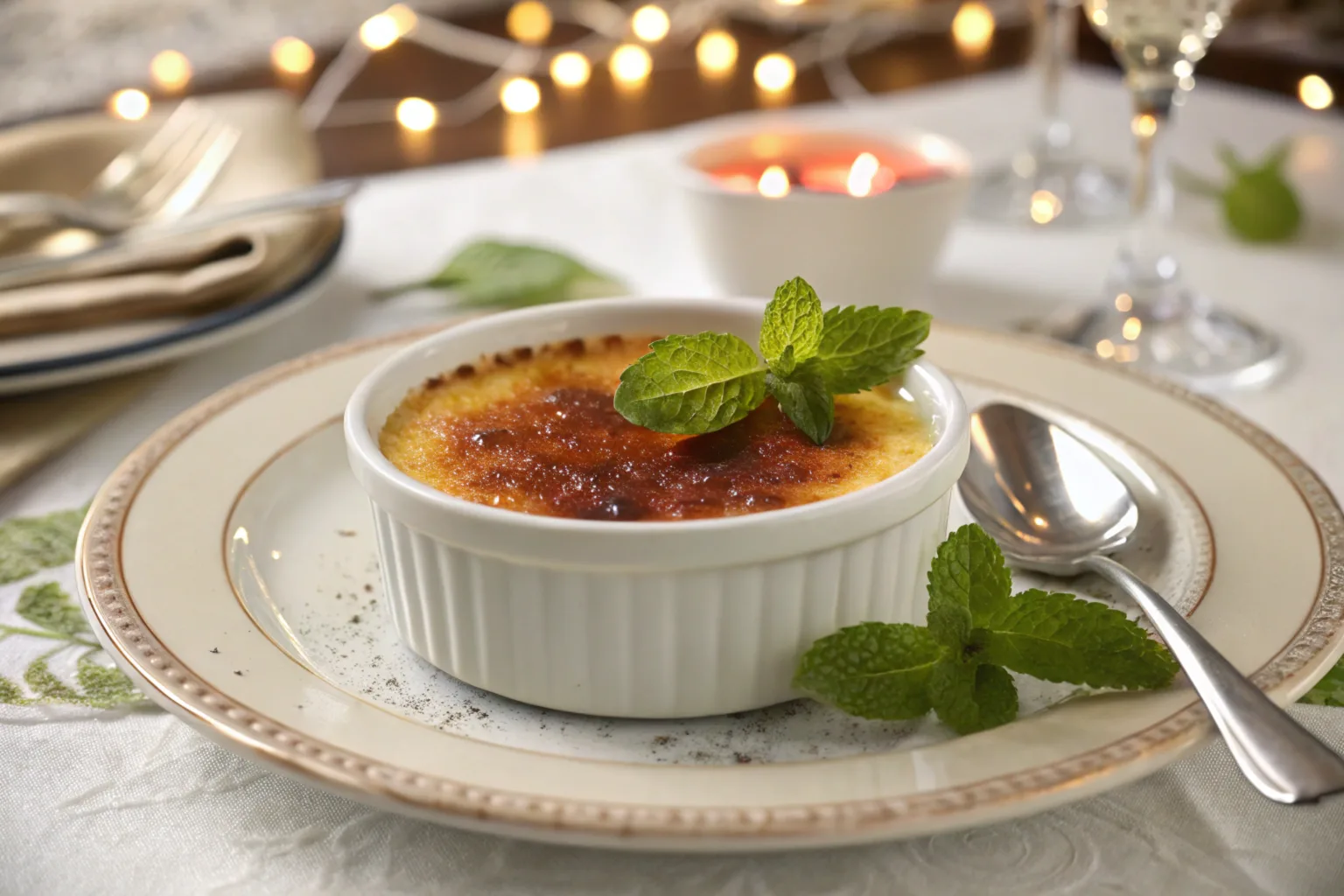 Milk crème brûlée served elegantly.