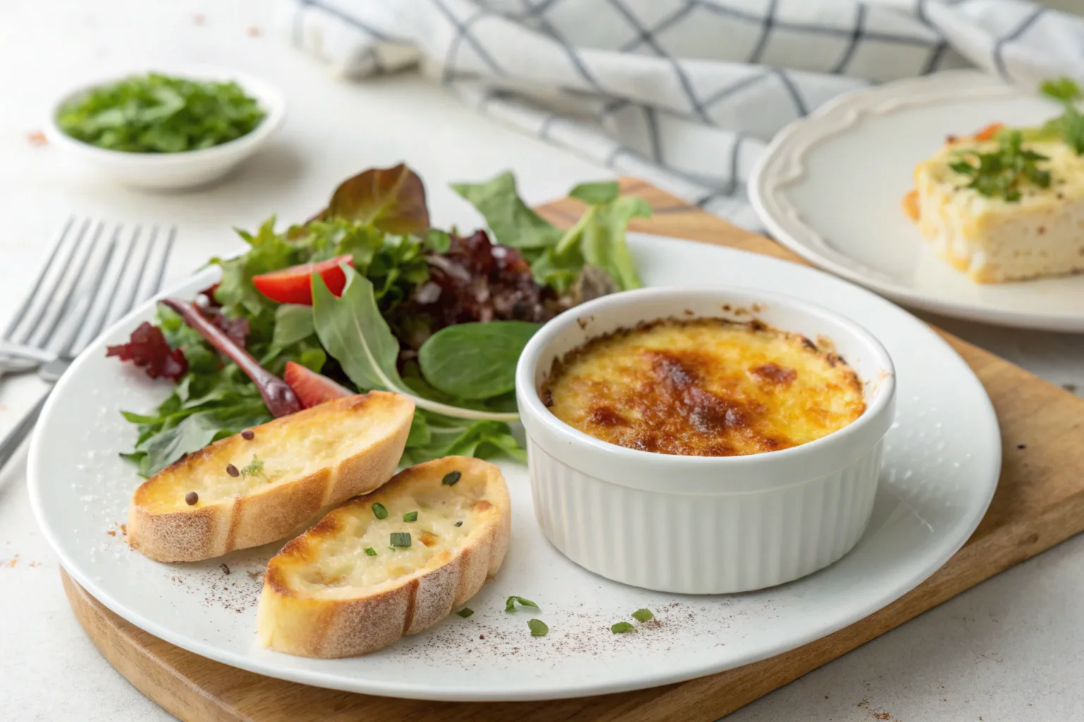 Crab brulee served with toasted baguette.