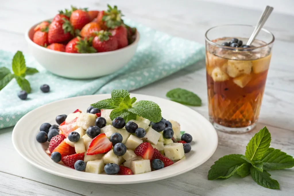 Grape salad with blueberries and strawberries.