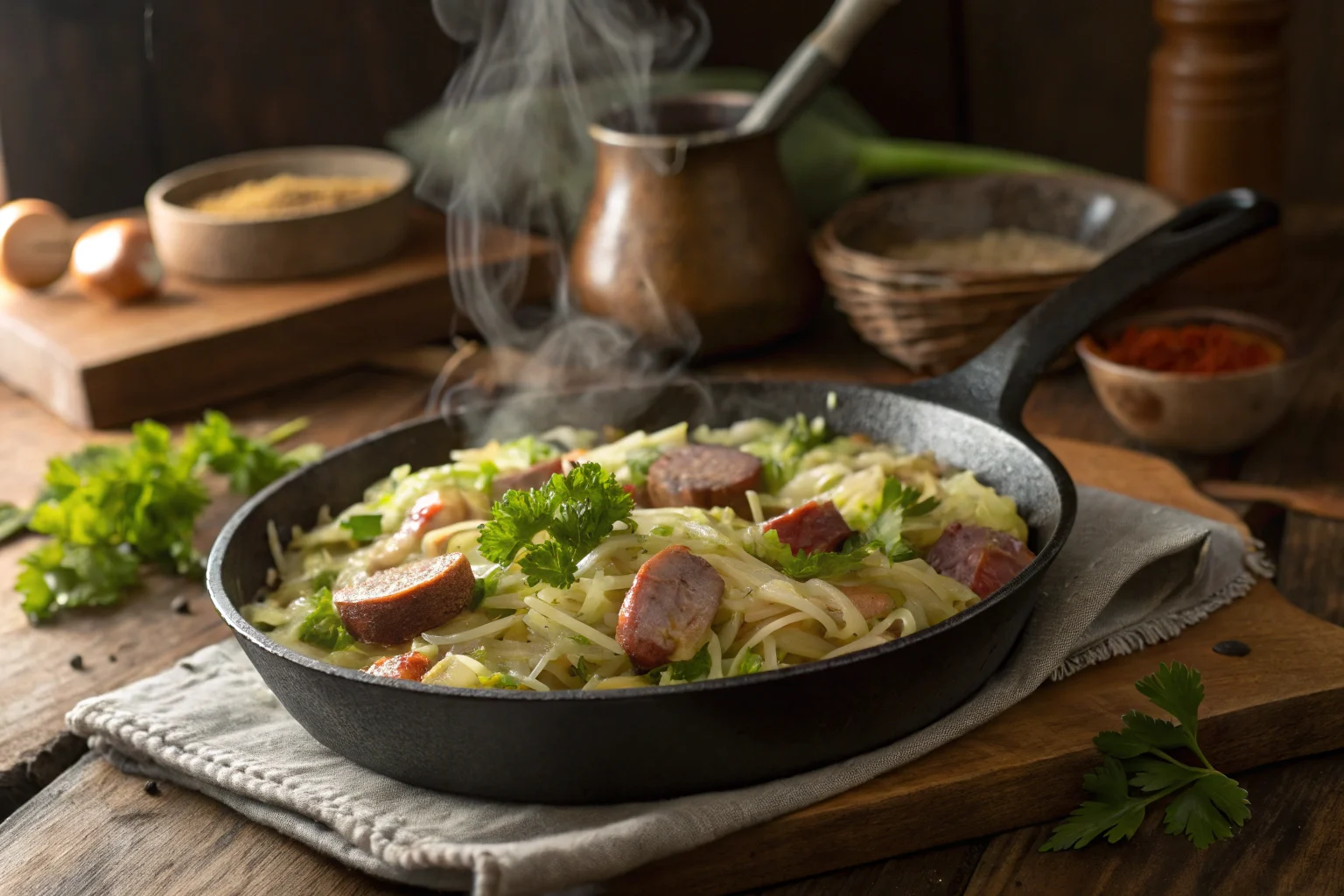 Cabbage and sausage skillet.