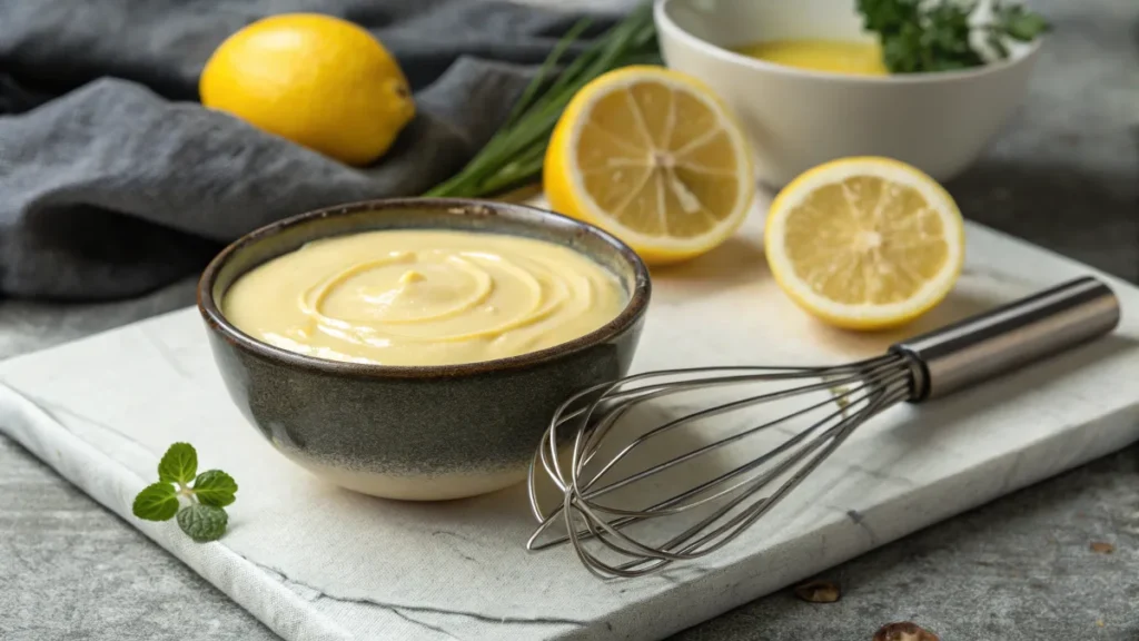 Hollandaise sauce with lemon slices