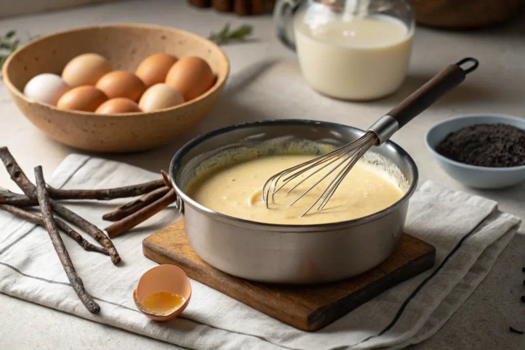 Cooking custard on the stovetop.