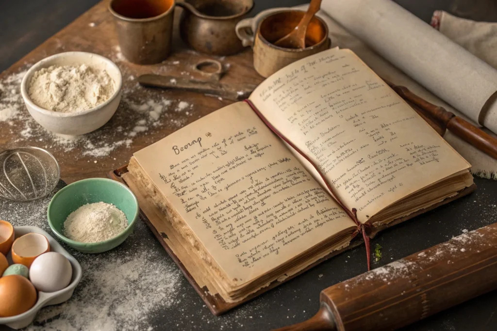 Handwritten crumble_recipe in a vintage cookbook.