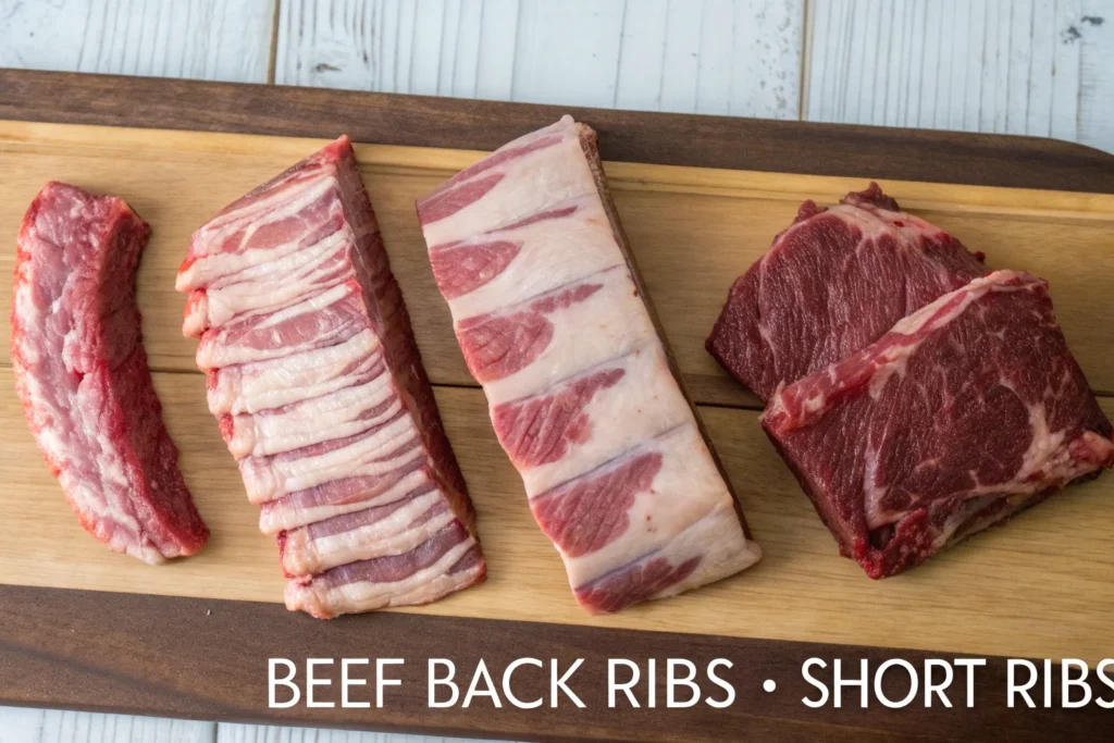 Beef back ribs vs. short ribs comparison.