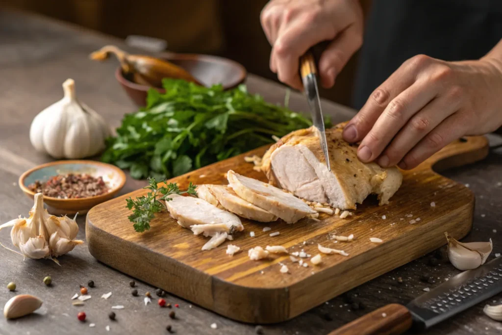 Shredding rotisserie_chicken for meal prep.