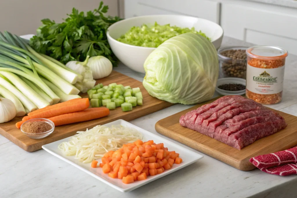 Fresh ingredients for cabbage soup