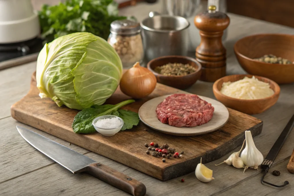 Ingredients for ground beef cabbage.