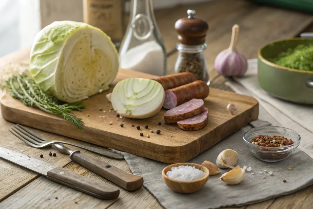 Ingredients for cabbage and sausage.