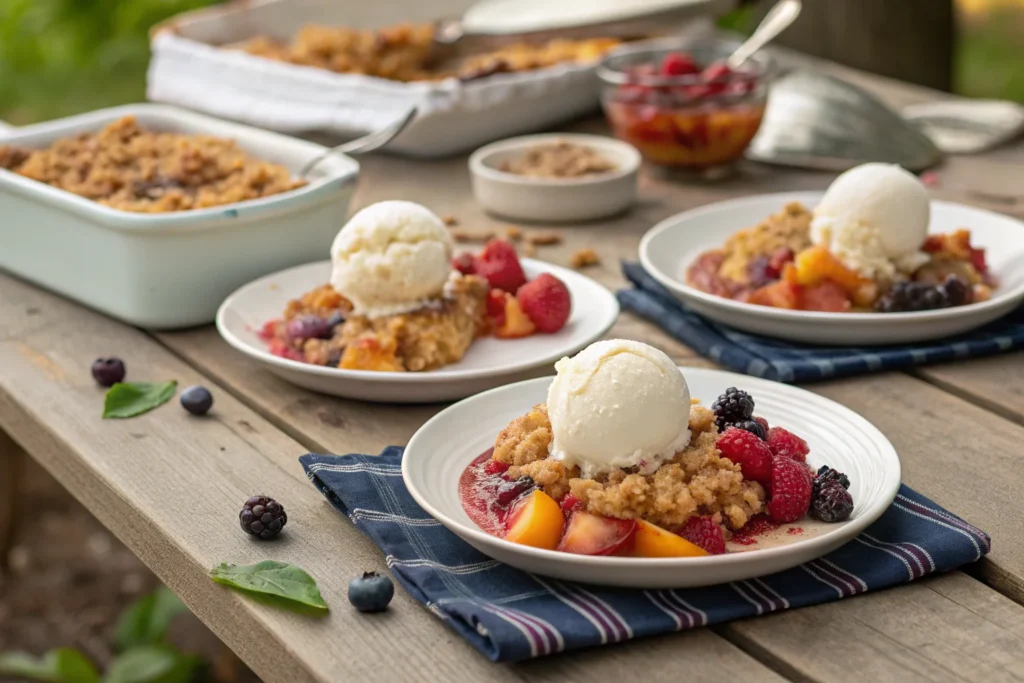 Peach_crumble and crisp served with ice cream alongside other variations.