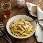 Crack Chicken Penne served with glass tea